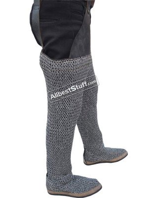 Aluminum Chainmail Legging Flat Ring integrated Leather Shoe